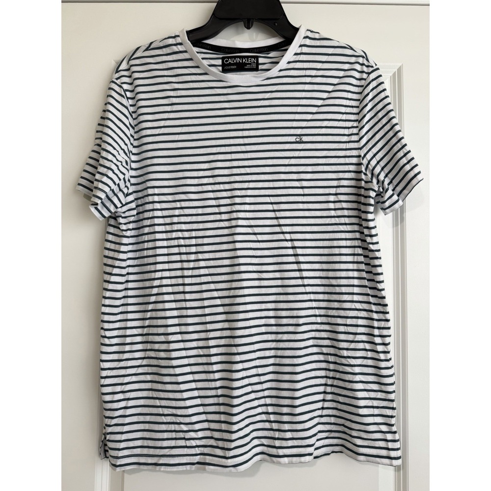 Calvin Klein Liquid Touch Men's Short Sleeve White and Green Striped T-shirt M
